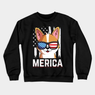 Cute Corgi Dog USA Flag Sunglasses 4th of July Crewneck Sweatshirt